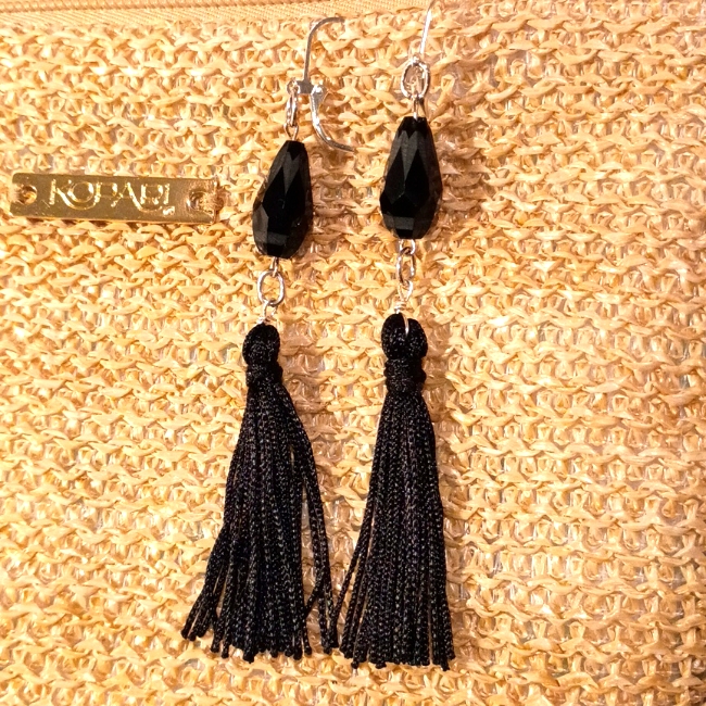 Black And Silver Tassel Earrings With Modern Design